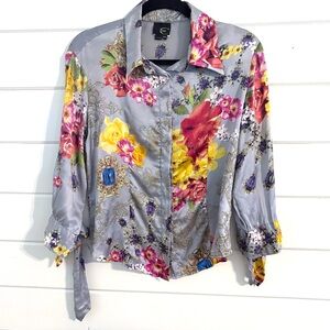 Just Cavalli Gray Button Down Shirt with 3/4 tie Sleeves
